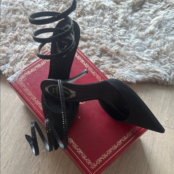 Rene Caovilla Black Heels Luxurious Craftsmanship - Picture 1 of 5